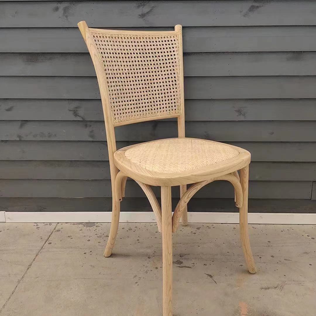 Wood Rectangle Rattan Back Chair