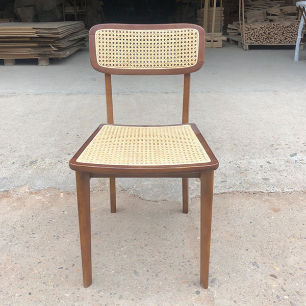 Wood Restaurant Rattan Backrest Dining Chair