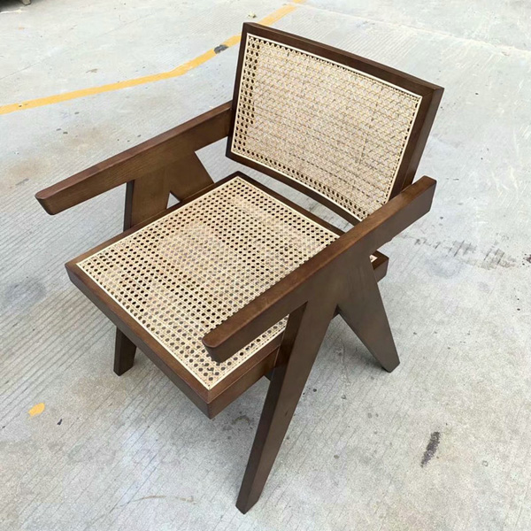 Wood Restaurant Rattan Armrest Dining Chair